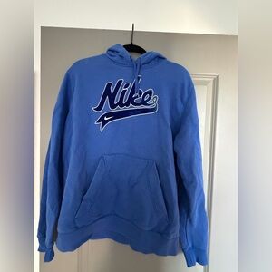 Vintage Nike Men's Vibrant Blue Hoodie Velvet Logo